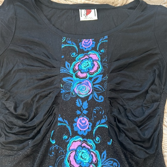 Free People Longer Length Black & Blue T Shirt Top-sz Medium - Picture 4 of 10